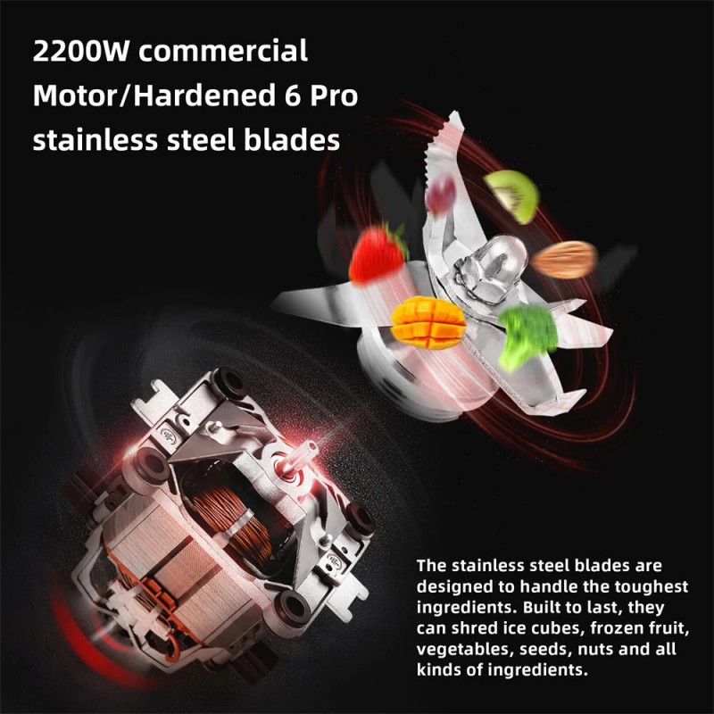 BioloMix 2200W ammattilaistason tehosekoitin 2L itsepuhdistuva ja 600 ml matkamuki