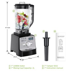 BioloMix 2200W ammattilaistason tehosekoitin 2L itsepuhdistuva ja 600 ml matkamuki