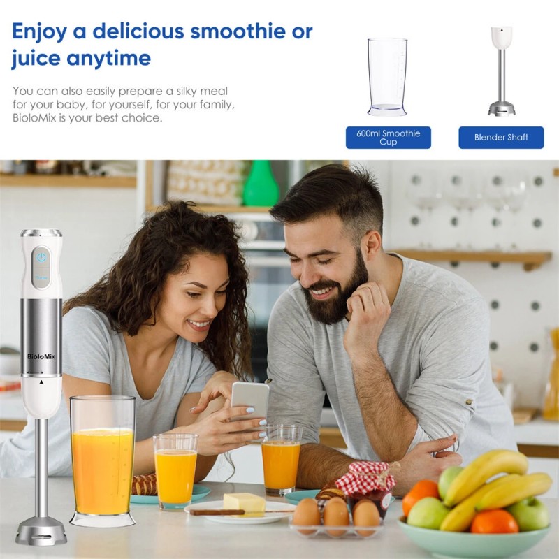 BioloMix 1000W monitoiminen sauvasekoitin silppuri vispilä 600ml smoothiemuki