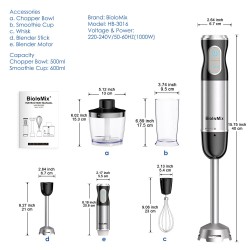 BioloMix 1000W monitoiminen sauvasekoitin silppuri vispilä 600ml smoothiemuki