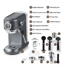 CAFELFFE MK-601F puoliautomaattinen espresso 19 baarin 1450W portafiltteri höyrysauva kapseliyhteensopiva