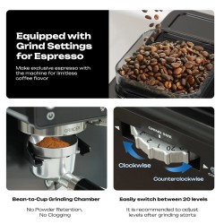 HiBREW H20 espressokone 1350W 20 barin paine sisäänrakennettu mylly maidonvaahdotin PID-lämpötilansäätö