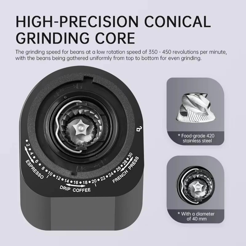 NovuLife BG710T sähköinen kartiomainen kahvimylly 30 jauhatusasetusta lcd-kosketusnäyttö 100 g papusäiliö