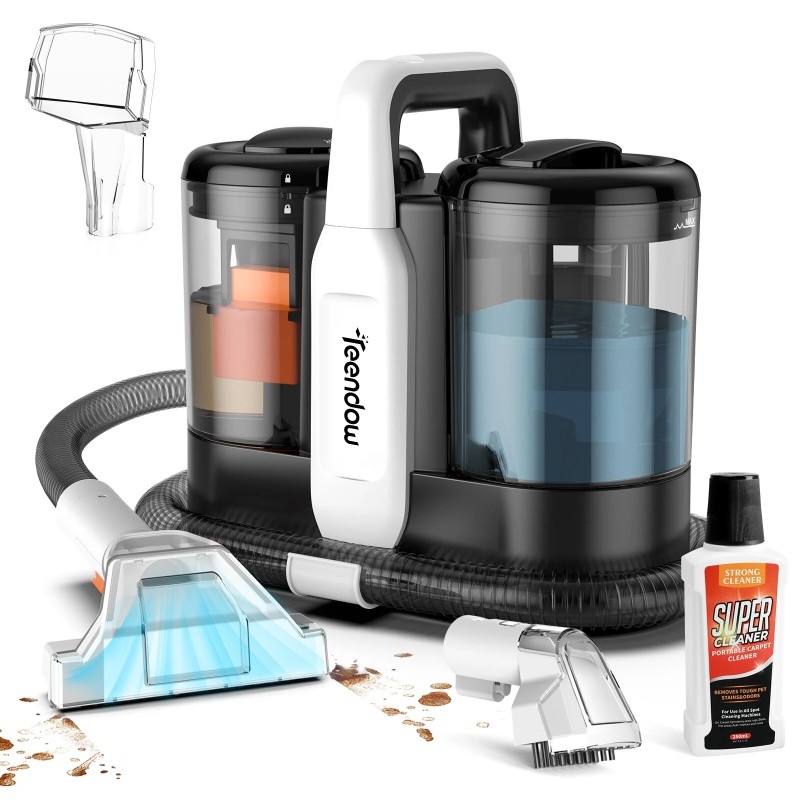 Teendow C5 kannettava matonpuhdistin tehokas imuteho kaksoisvesisäiliöllä itsepuhdistuva letku