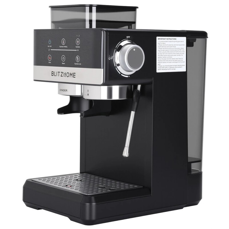 BlitzHome CM5520 puoliautomaattinen espressokone 20 baarin 1350 W sisäänrakennettu jauhin suuri kosketusnäyttö 1,8 l vesisäiliö