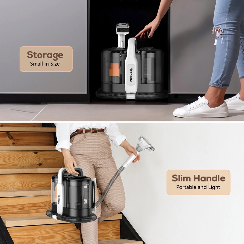 Teendow C5 kannettava matonpuhdistin tehokas imuteho kaksoisvesisäiliöllä itsepuhdistuva letku