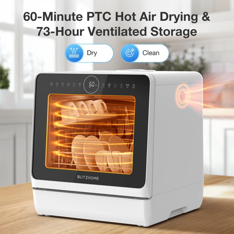 BlitzHome BH-4-CDW kompakti älykäs pöytämallinen astianpesukone sovellusohjauksella viiden litran vesitankilla