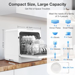 BlitzHome BH-4-CDW kompakti älykäs pöytämallinen astianpesukone sovellusohjauksella viiden litran vesitankilla