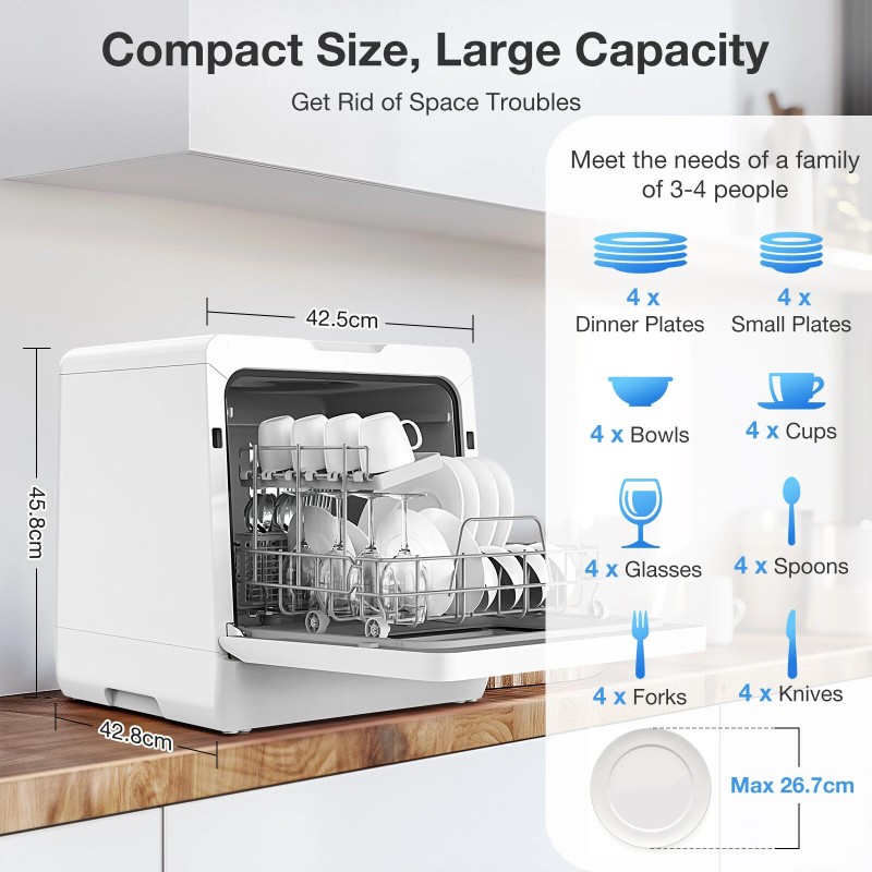 BlitzHome BH-4-CDW kompakti älykäs pöytämallinen astianpesukone sovellusohjauksella viiden litran vesitankilla