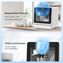 BlitzHome BH-4-CDW kompakti älykäs pöytämallinen astianpesukone sovellusohjauksella viiden litran vesitankilla