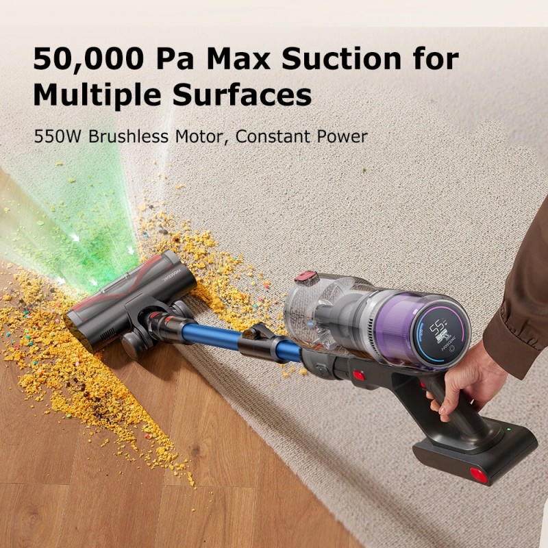 Proscenic P16 langaton varsi-imuri 50 kPa imuteho 55 minuuttia käyttöaika taivutettava varsi vihreä LED-valo