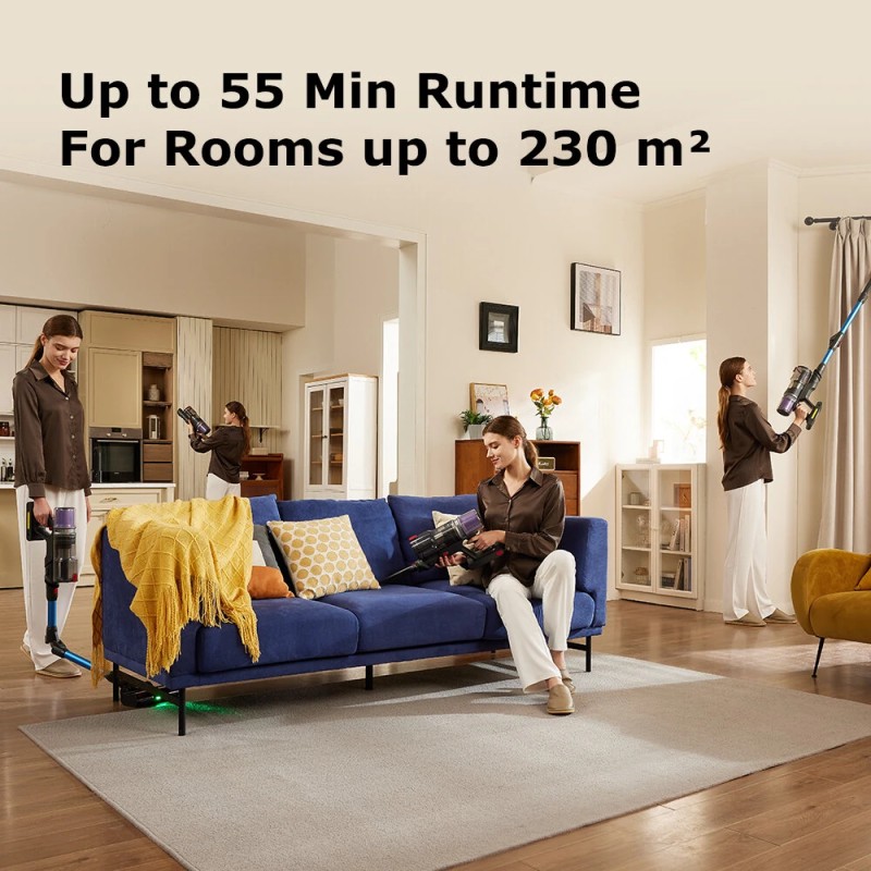 Proscenic P16 langaton varsi-imuri 50 kPa imuteho 55 minuuttia käyttöaika taivutettava varsi vihreä LED-valo