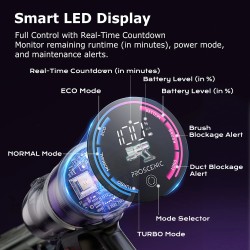 Proscenic P16 langaton varsi-imuri 50 kPa imuteho 55 minuuttia käyttöaika taivutettava varsi vihreä LED-valo