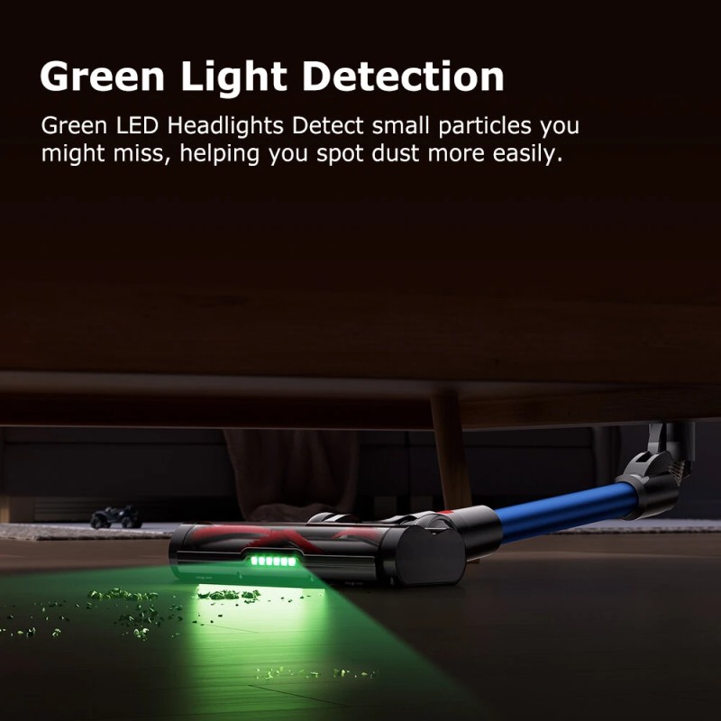 Proscenic P16 langaton varsi-imuri 50 kPa imuteho 55 minuuttia käyttöaika taivutettava varsi vihreä LED-valo