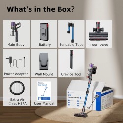 Proscenic P16 langaton varsi-imuri 50 kPa imuteho 55 minuuttia käyttöaika taivutettava varsi vihreä LED-valo