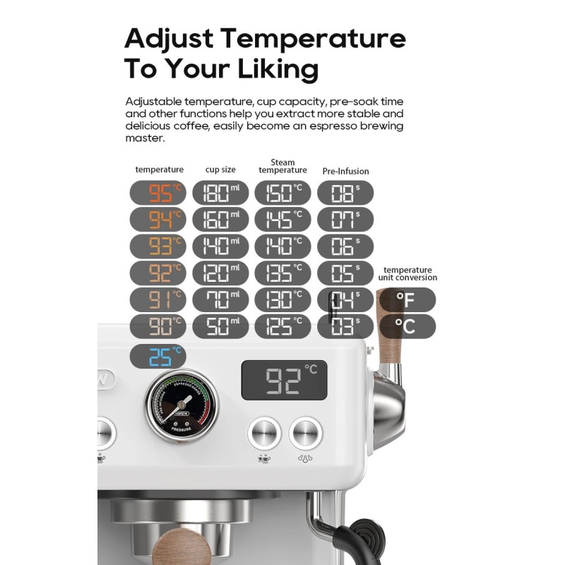 HiBREW H10 Plus puoliautomaattinen espressokeitin 20 bar PID NTC lämpötilasäätö ja säädettävä kuppikoko