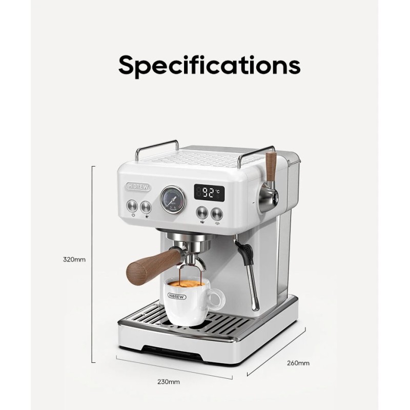 HiBREW H10 Plus puoliautomaattinen espressokeitin 20 bar PID NTC lämpötilasäätö ja säädettävä kuppikoko