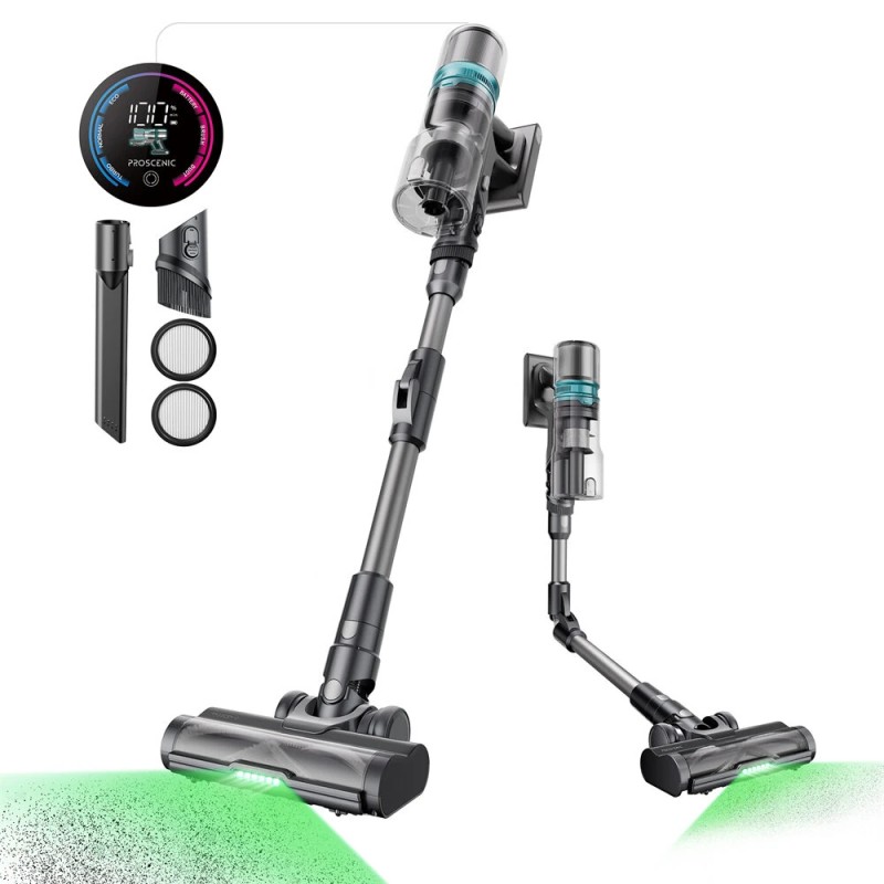 Proscenic P16 langaton varsi-imuri vihreä led 50 kPa 55 minuutin akunkesto 180 asteen taipuva putki