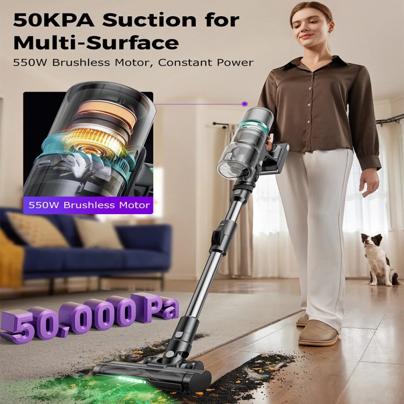 Proscenic P16 langaton varsi-imuri vihreä led 50 kPa 55 minuutin akunkesto 180 asteen taipuva putki