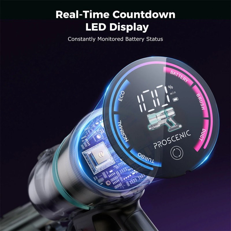 Proscenic P16 langaton varsi-imuri vihreä led 50 kPa 55 minuutin akunkesto 180 asteen taipuva putki