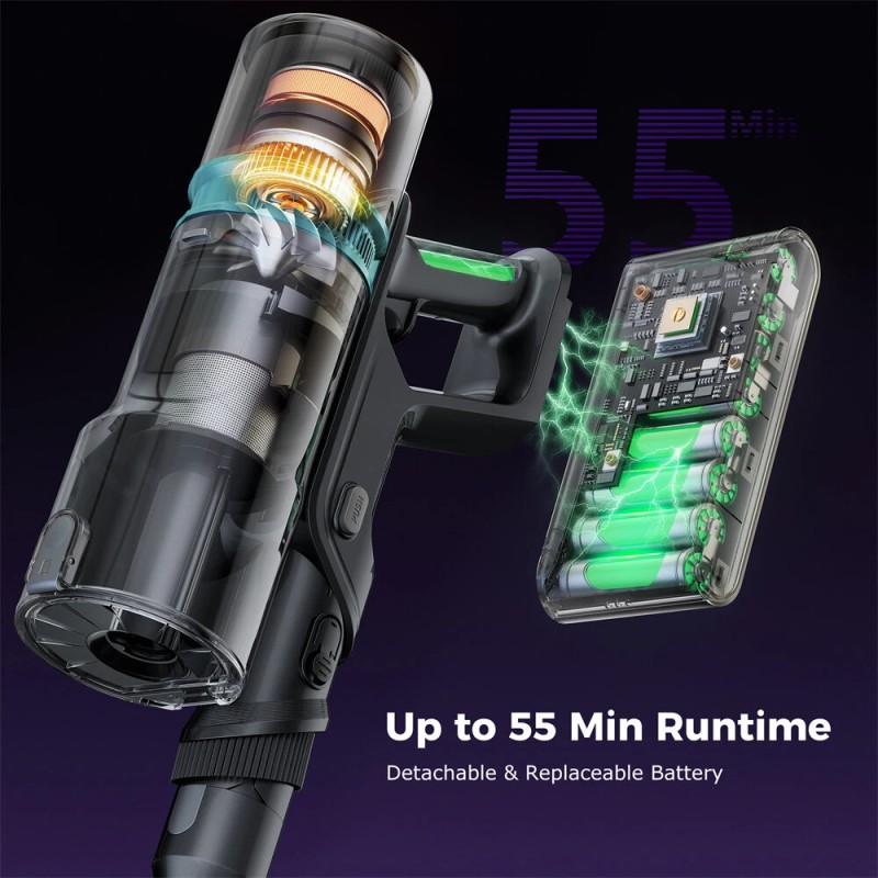 Proscenic P16 langaton varsi-imuri vihreä led 50 kPa 55 minuutin akunkesto 180 asteen taipuva putki