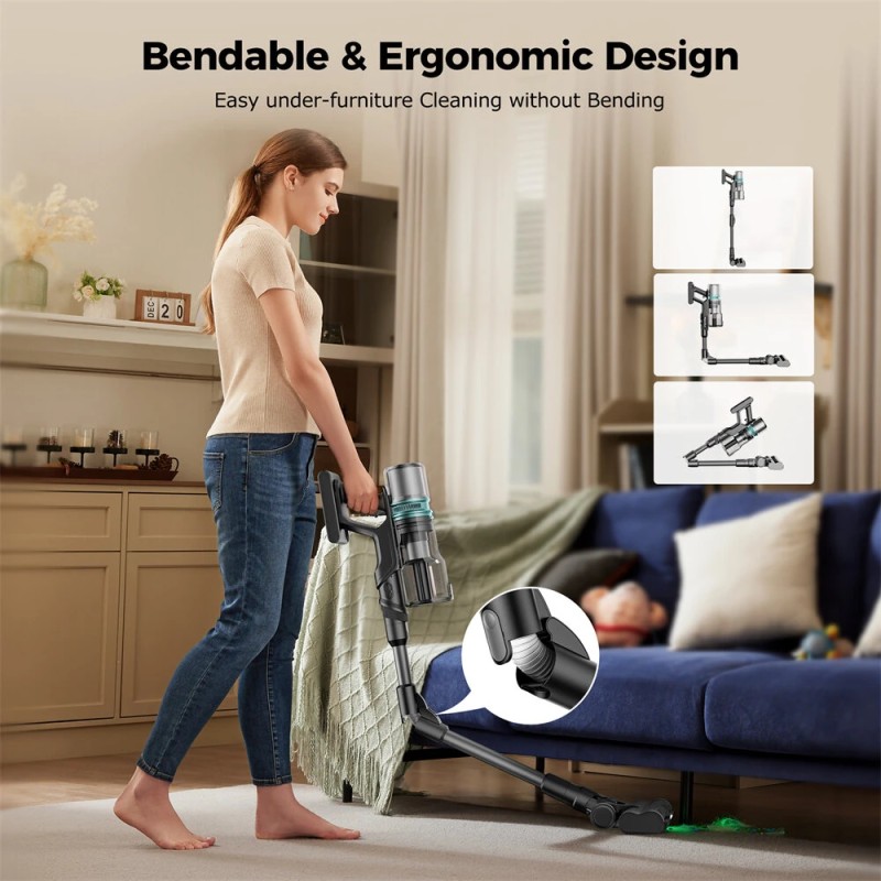 Proscenic P16 langaton varsi-imuri vihreä led 50 kPa 55 minuutin akunkesto 180 asteen taipuva putki