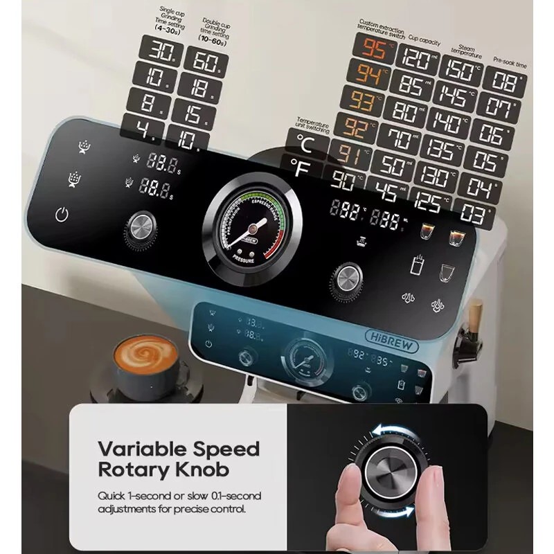 HiBREW H7B päivitettu kaksoisboileri espressokeitin sisäänrakennetulla jauholla ja 30 tason säädöllä