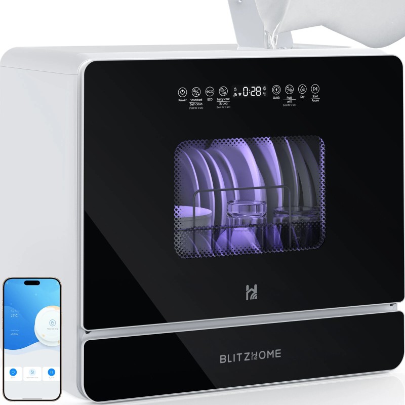 BlitzHome BH-6-CDW1 älykäs kannettava tiskikone sovellusohjauksella 5,2 l sisäinen säiliö 9 ohjelmaa