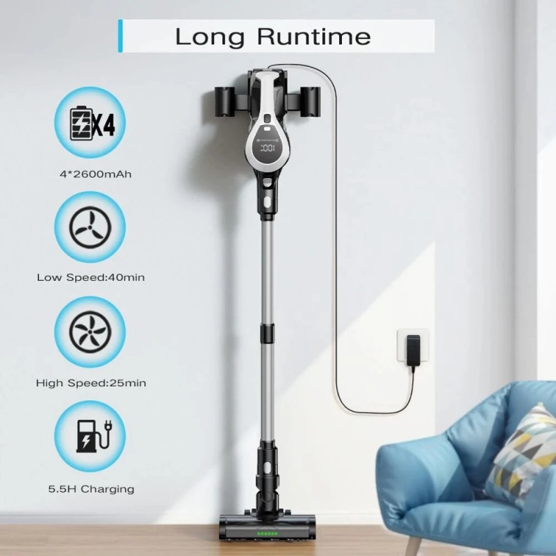 MOOSOO YC1 johdoton pölynimuri 12 kPa imuteho 44 minuutin akunkesto LED-näyttö multisykloninen suodatus lemmikkikarvoille