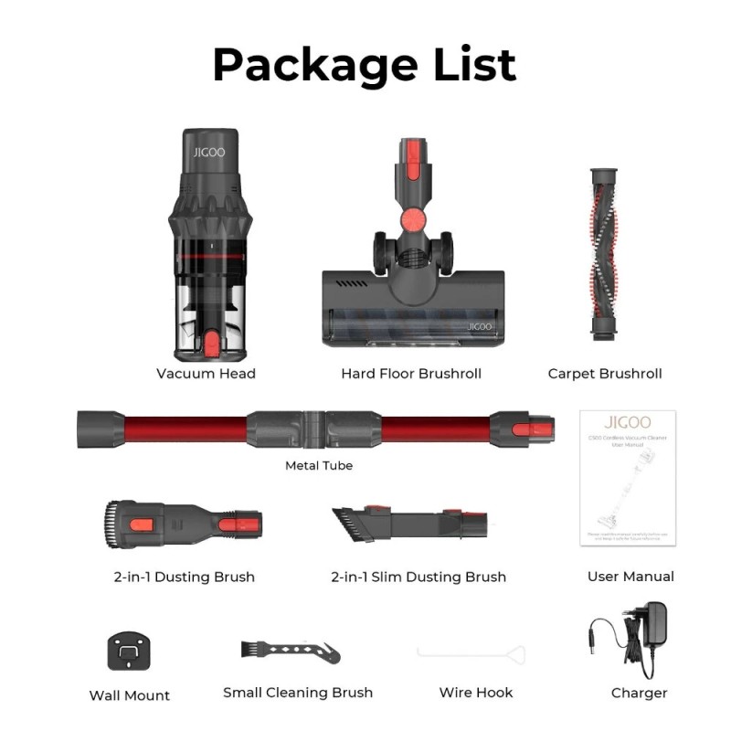JIGOO C500 langaton pölynimuri tehokkaalla 33 kPa:n imulla ja LED-kosketusnäytöllä