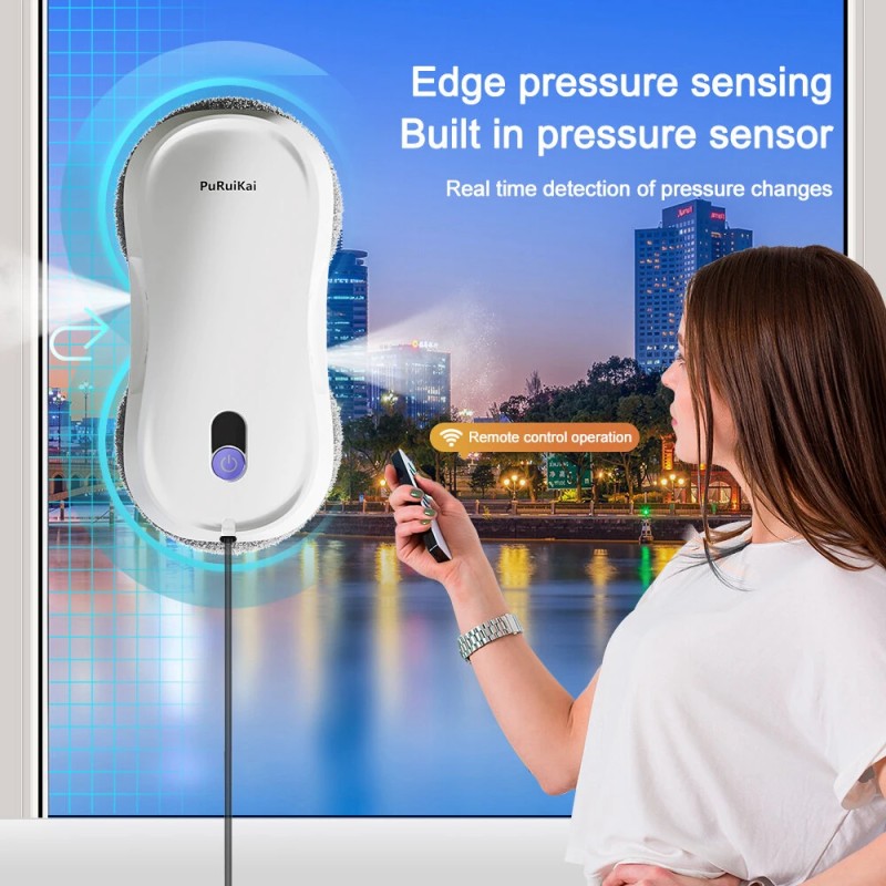 PuRuiKai ikkunanpesurobotti kaksoissuuttimella kaukosäätimellä akkukäyttöinen 5600 Pa:n imuteho