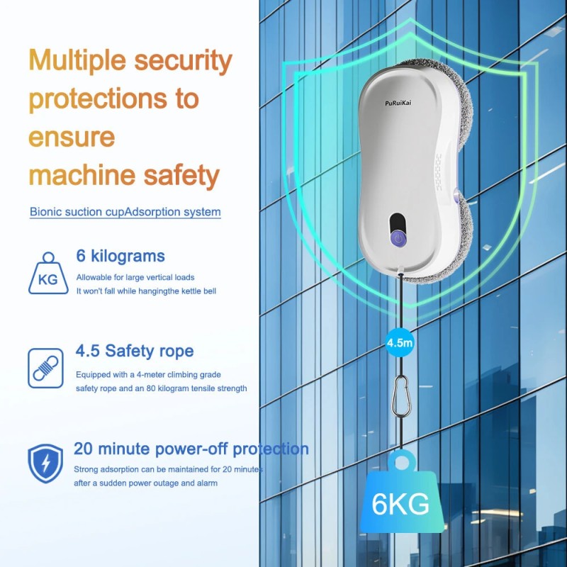 PuRuiKai ikkunanpesurobotti kaksoissuuttimella kaukosäätimellä akkukäyttöinen 5600 Pa:n imuteho