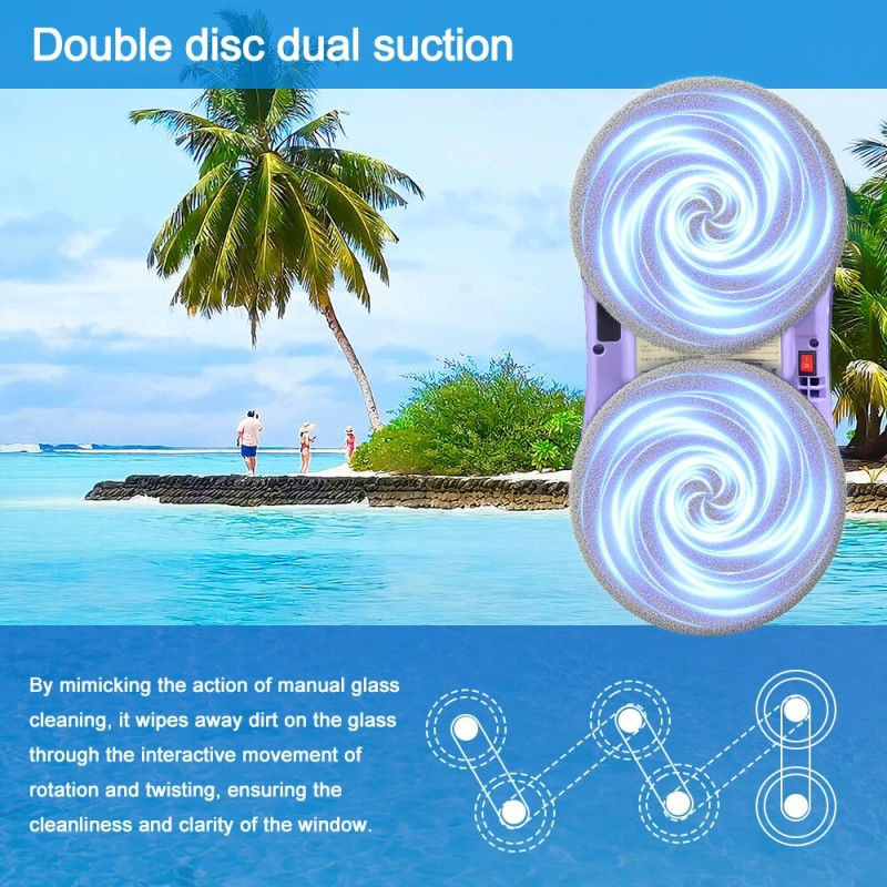 PuRuiKai ikkunanpesurobotti kaksoissuuttimella kaukosäätimellä akkukäyttöinen 5600 Pa:n imuteho