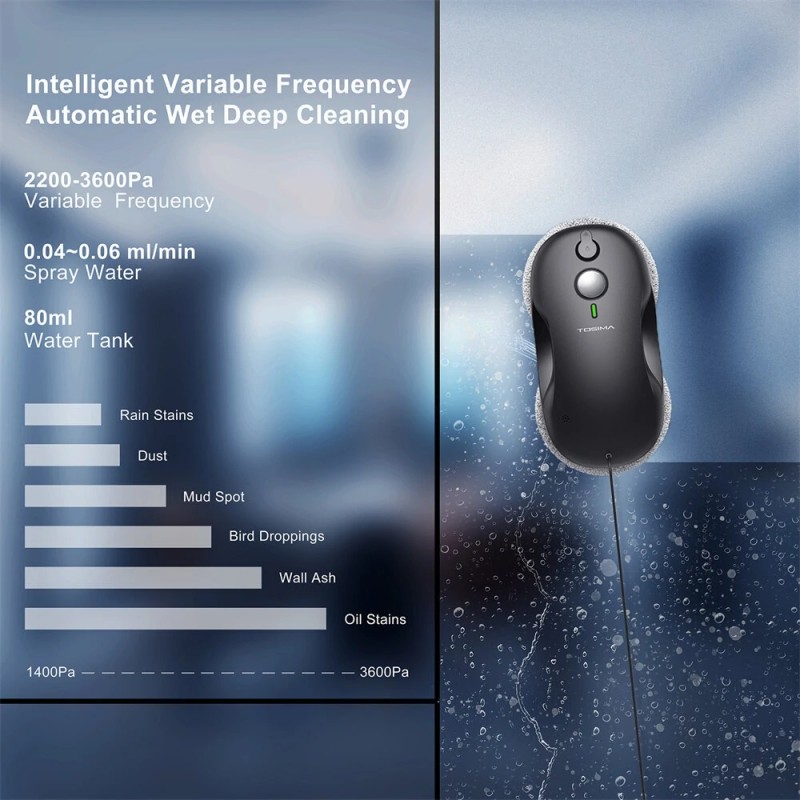 TOSIMA W3 ikkunanpesurobotti 3800PA imuteho kaksisuuntainen vesiruisku 80 ml vesisäiliö