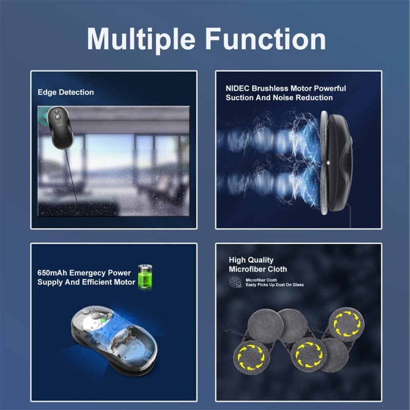 TOSIMA W3 ikkunanpesurobotti 3800PA imuteho kaksisuuntainen vesiruisku 80 ml vesisäiliö