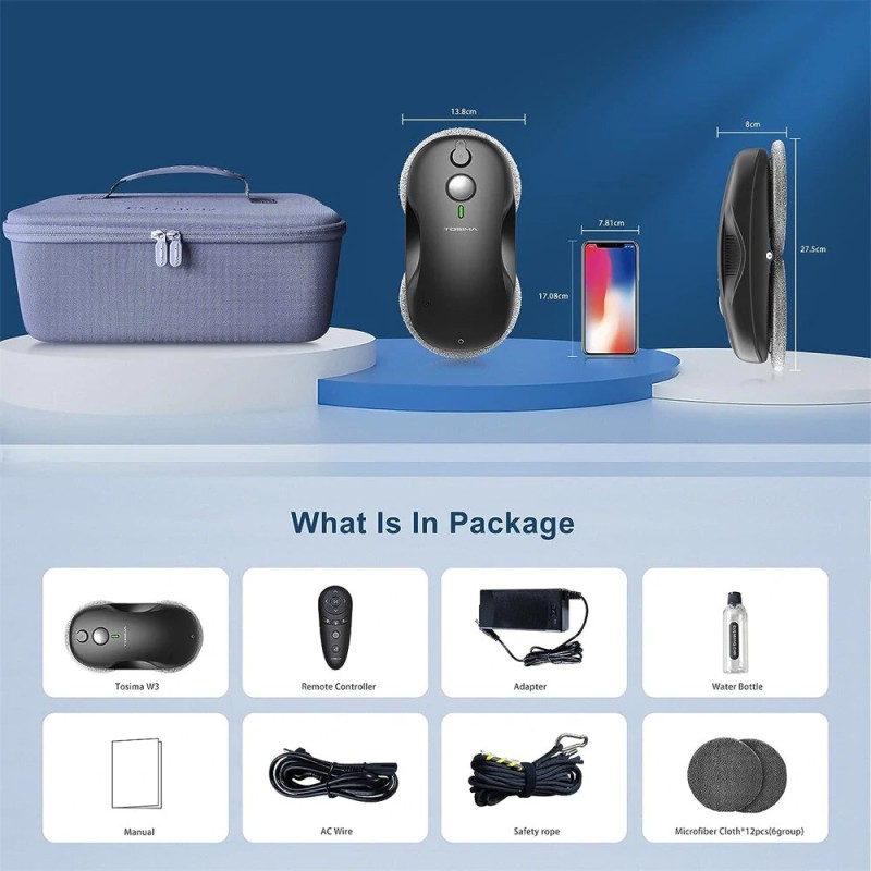 TOSIMA W3 ikkunanpesurobotti 3800PA imuteho kaksisuuntainen vesiruisku 80 ml vesisäiliö