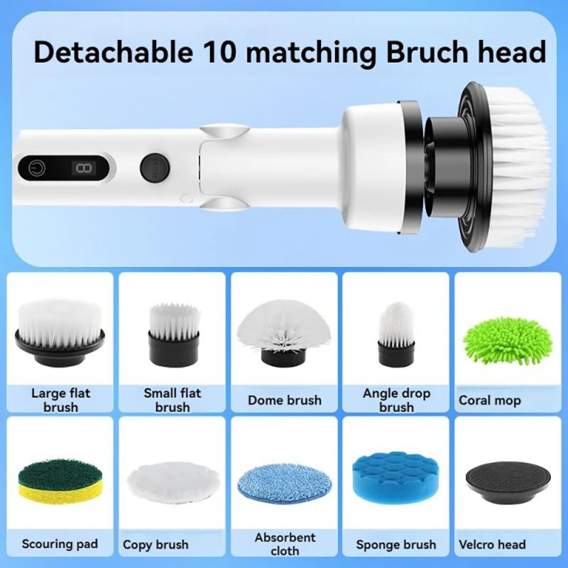 NovuLife johdoton sähköinen pyörivä puhdistusharja yhdeksällä vaihtopäällä kaksoisnopeudella säädettävällä kahvalla