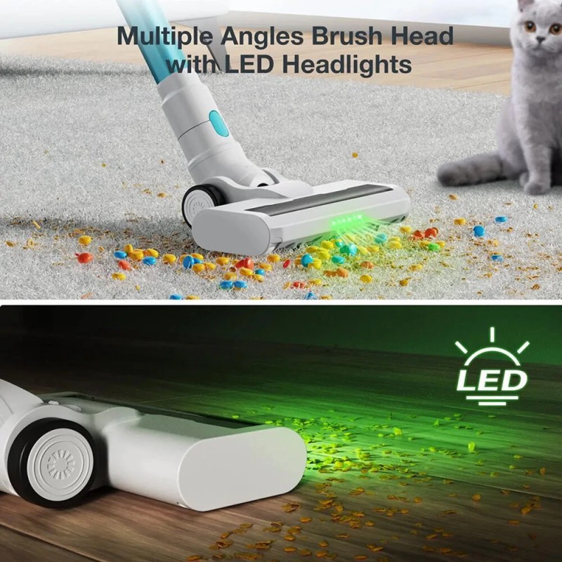 MOOSOO S6 johdoton sauvaimuri 18 kPa ladattava tyyppi C pestävällä HEPA-suodattimella LED-valolla