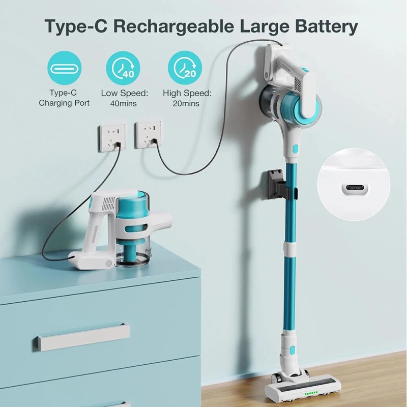 MOOSOO S6 johdoton sauvaimuri 18 kPa ladattava tyyppi C pestävällä HEPA-suodattimella LED-valolla