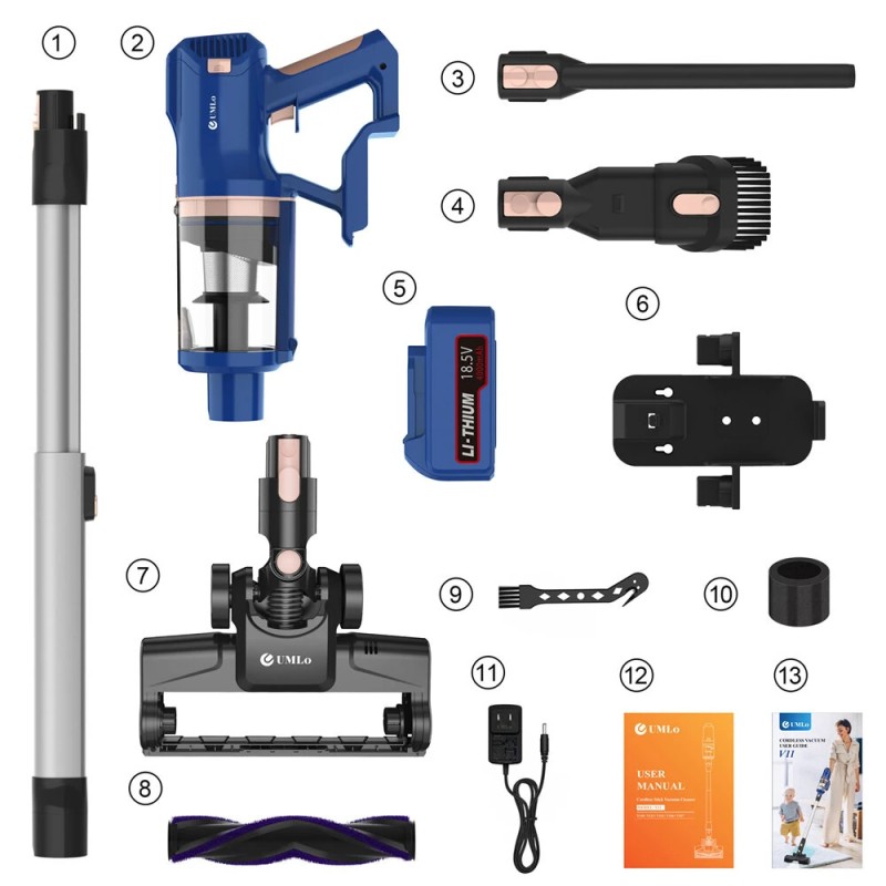 INSE UMLo V11 johdoton pölynimuri 300 watin 30 kPa imuteho 60 minuutin käyttöaika