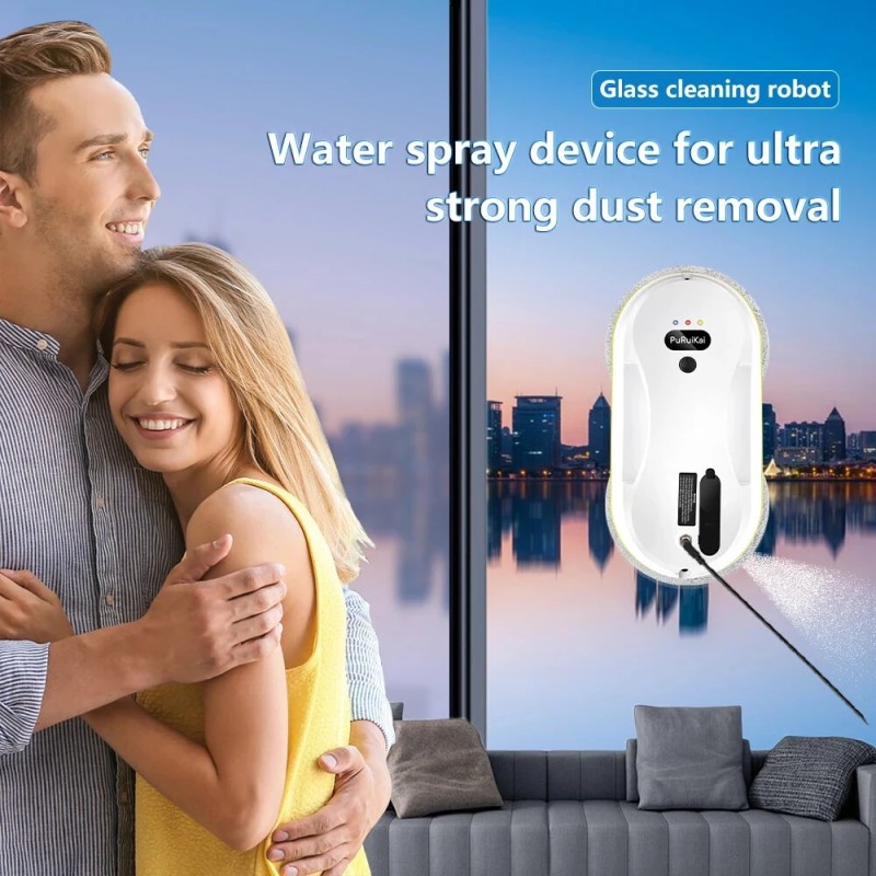 PuRuiKai robotti-ikkunanpesuri 2800Pa imuteho automaattinen vesisuihku kaukosäädin harjaton moottori turvajohto