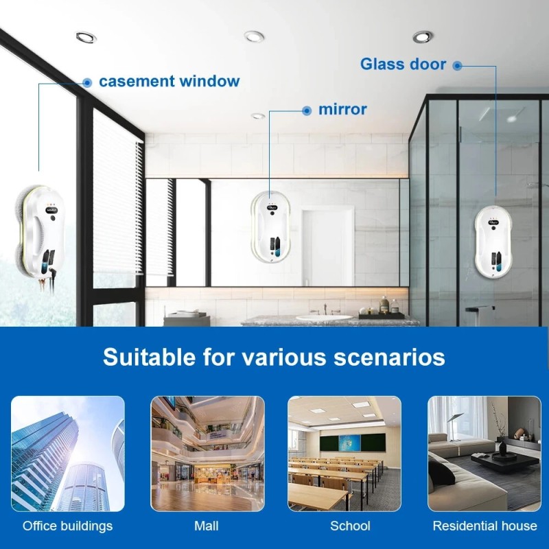 PuRuiKai robotti-ikkunanpesuri 2800Pa imuteho automaattinen vesisuihku kaukosäädin harjaton moottori turvajohto