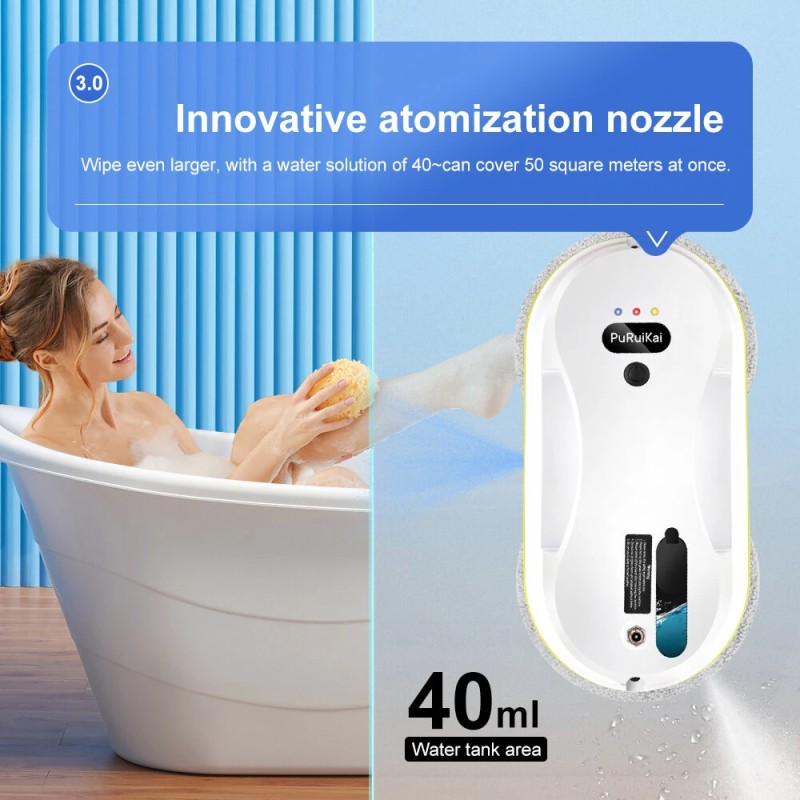 PuRuiKai robotti-ikkunanpesuri 2800Pa imuteho automaattinen vesisuihku kaukosäädin harjaton moottori turvajohto