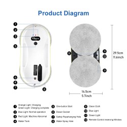PuRuiKai robotti-ikkunanpesuri 2800Pa imuteho automaattinen vesisuihku kaukosäädin harjaton moottori turvajohto