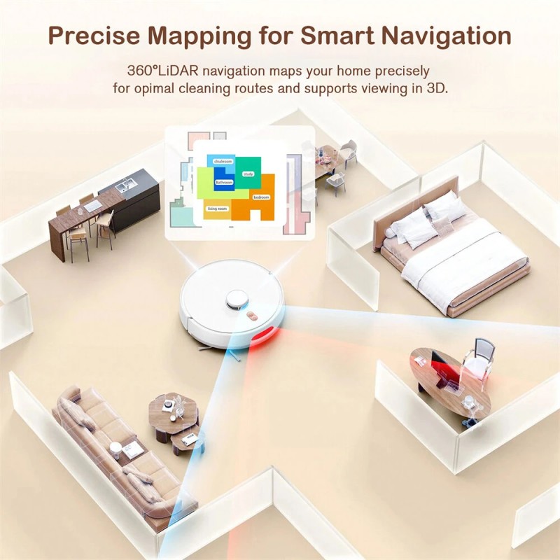 NovuLife M20m Plus kaksoistoiminen siivousrobotti moppaus 6000Pa LiDAR-kartoitus 3L pölysäiliö