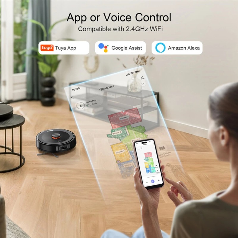 Teendow D10S Plus robotti-imuri kaksoistoiminen 5000Pa älynavigointi sovellus ja ääniohjaus