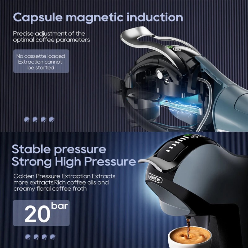 HiBREW H17 monitoimikapselikahvinkeitin nelitoiminen 20 baarin kuuma ja kylmä uutto 7-portainen vesimäärän säätö kosketuspaneeli
