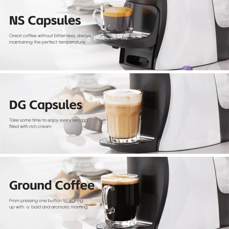 HiBREW H3B kolmen toiminnon kahvinkone 19 baarin 1100W kapselille ja jauhatetulle kahville