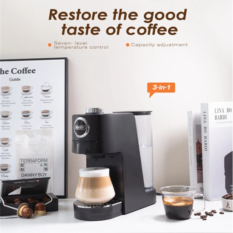 HiBREW H3C kolmitoiminen kahvikone DG/NS-kapselit ja jauhettu kahvi 20 barin 7 lämpötilaa 1,4 l vesisäiliö