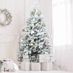 Juhlava lumipeitteinen koristekuusi 1,5-metrinen pöytäkuusi jalustalla sisä- ja ulkokäyttöön